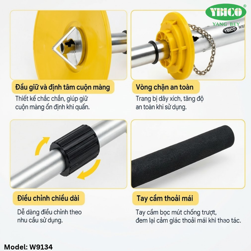 Dụng cụ quấn màng PE có đế đứng YBICO W9134 lõi 50mm